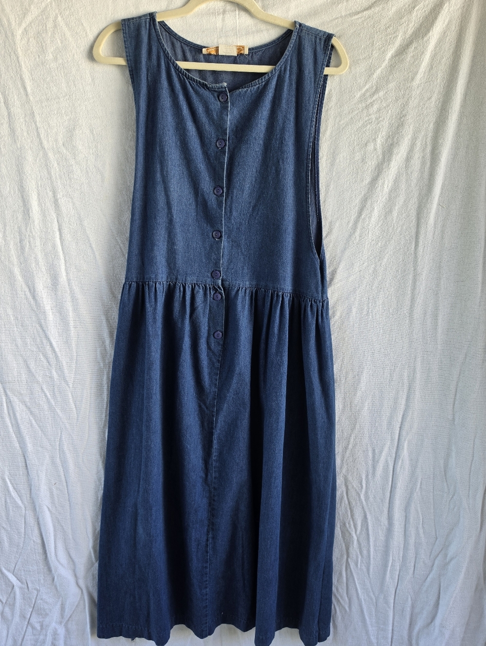 Vintage Pam's Closet Dark Blue Denim Midi Jumper Dress - Button Front Size L